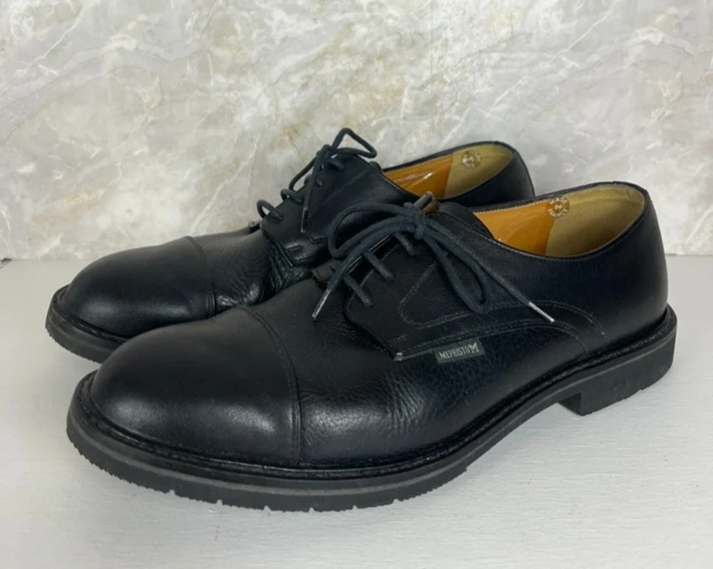 Mephisto Melchior Cap Toe Black Leather Air Relax Goodyear Welt Shoes US 14